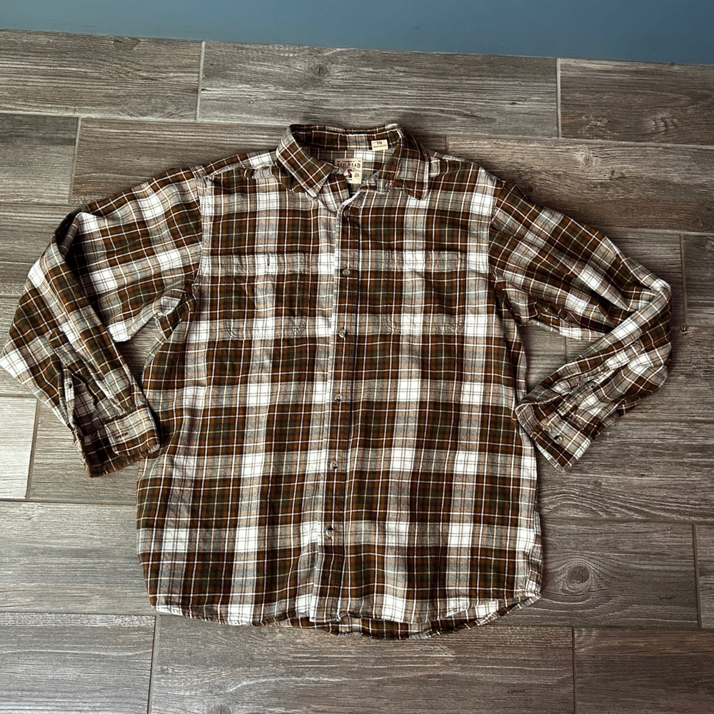 RedHead Mens XL Flannel Shirt Long Sleeve Plaid Brown Fall Cabincore Button‎ Up